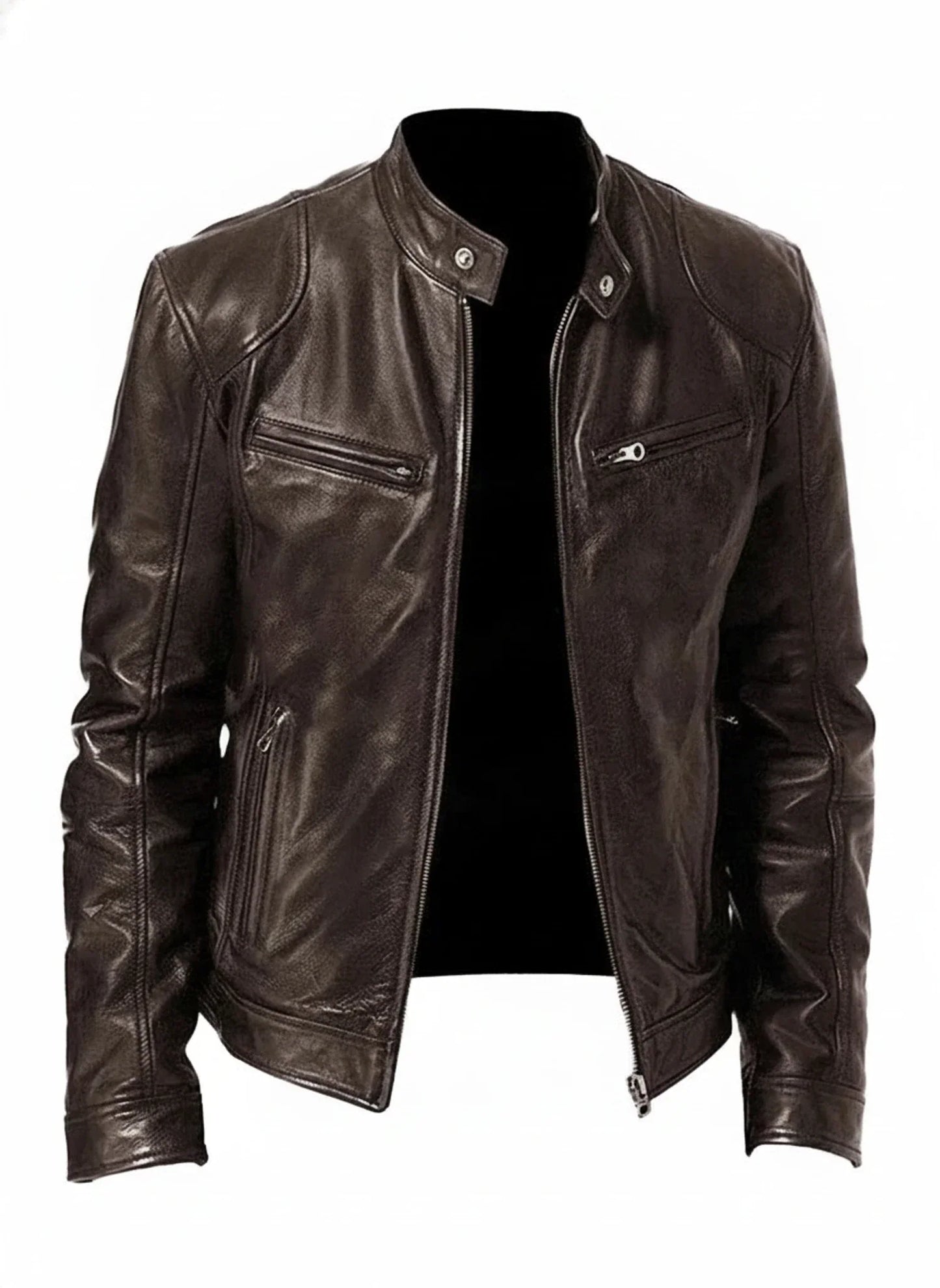Veste Homme Cuir Synthétique PU Style Racing Slim Fit Zip Devant Col Debout Look Moderne