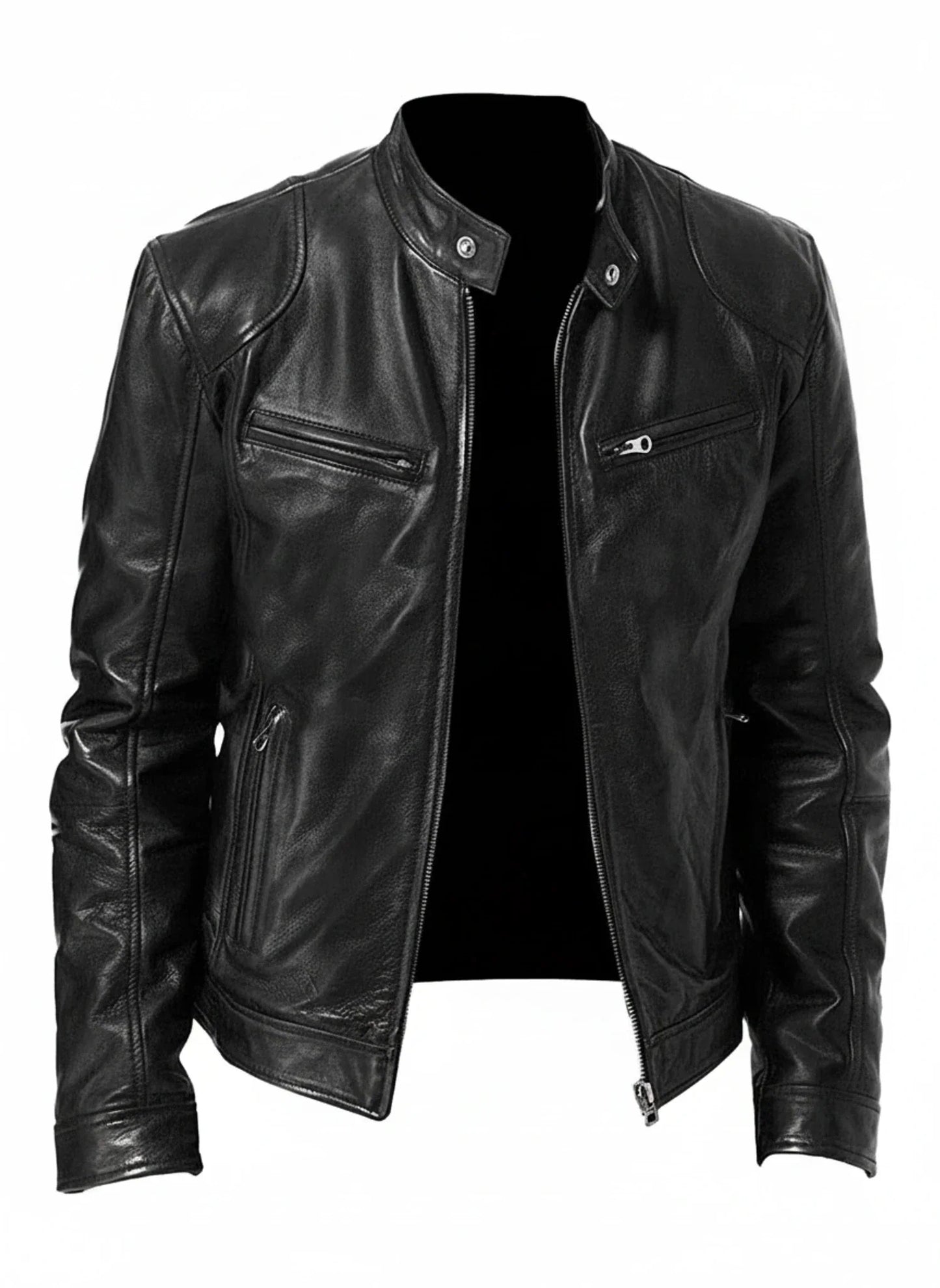 Veste Homme Cuir Synthétique PU Style Racing Slim Fit Zip Devant Col Debout Look Moderne