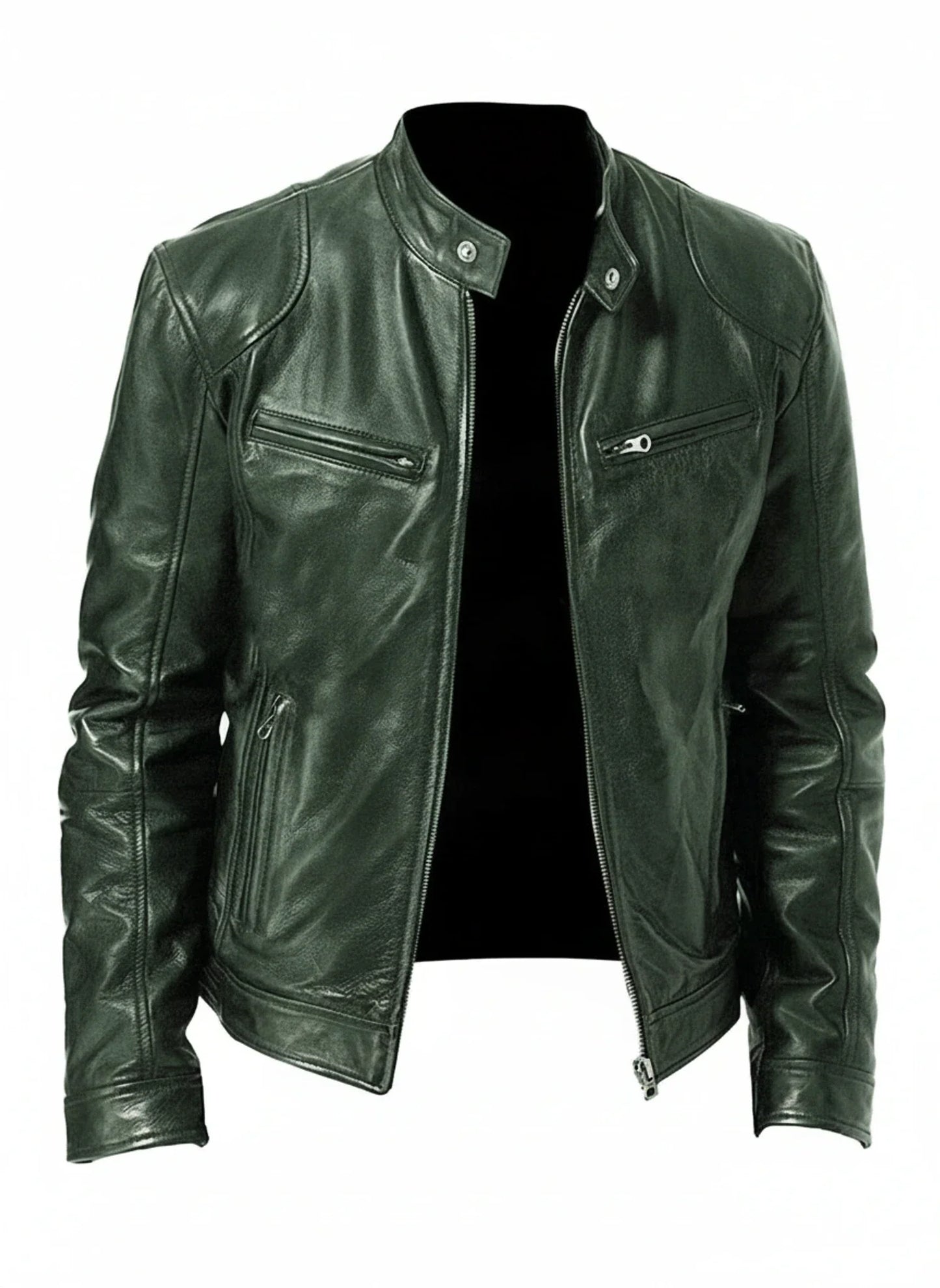 Veste Homme Cuir Synthétique PU Style Racing Slim Fit Zip Devant Col Debout Look Moderne