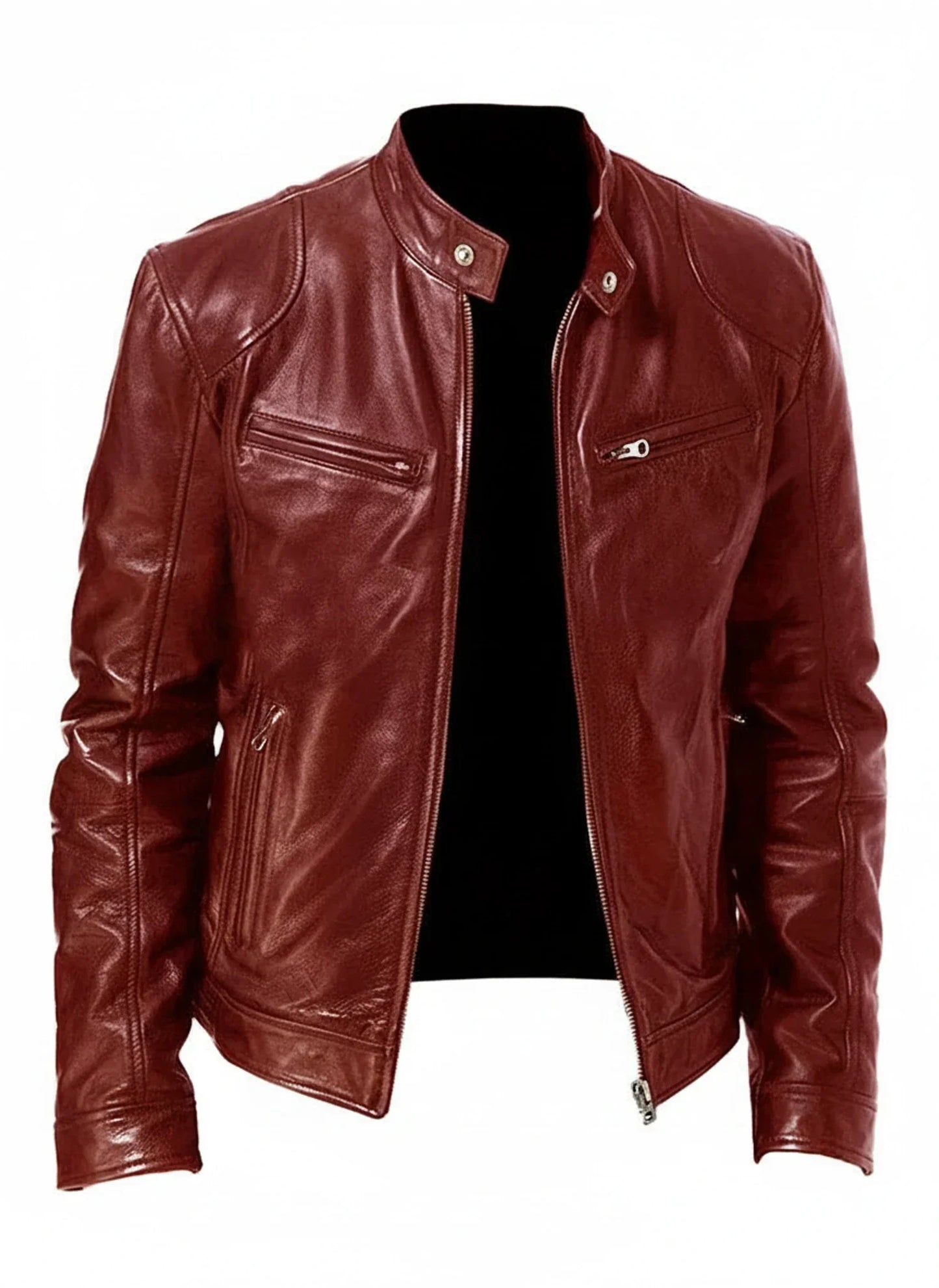 Veste Homme Cuir Synthétique PU Style Racing Slim Fit Zip Devant Col Debout Look Moderne
