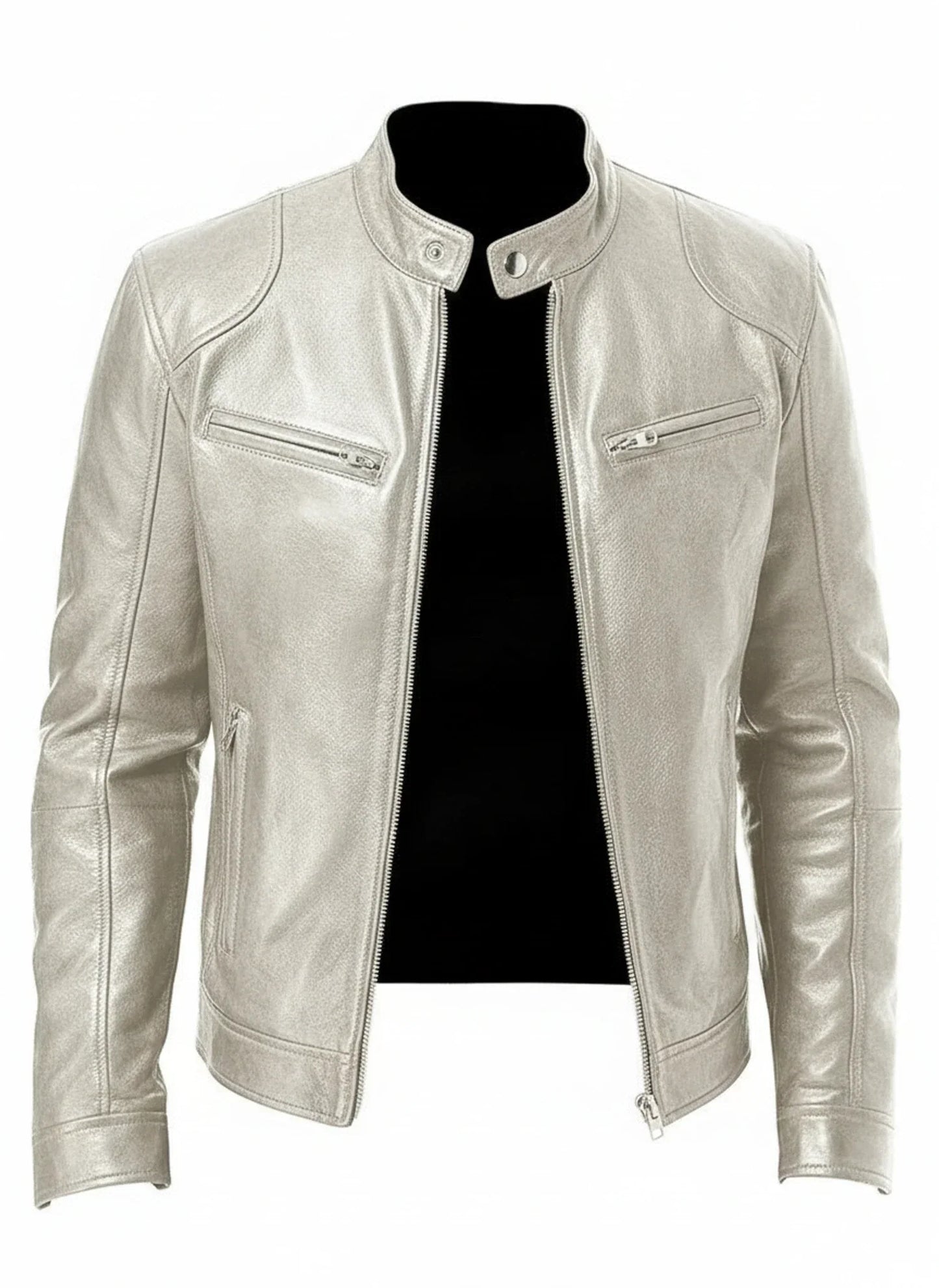 Veste Homme Cuir Synthétique PU Style Racing Slim Fit Zip Devant Col Debout Look Moderne