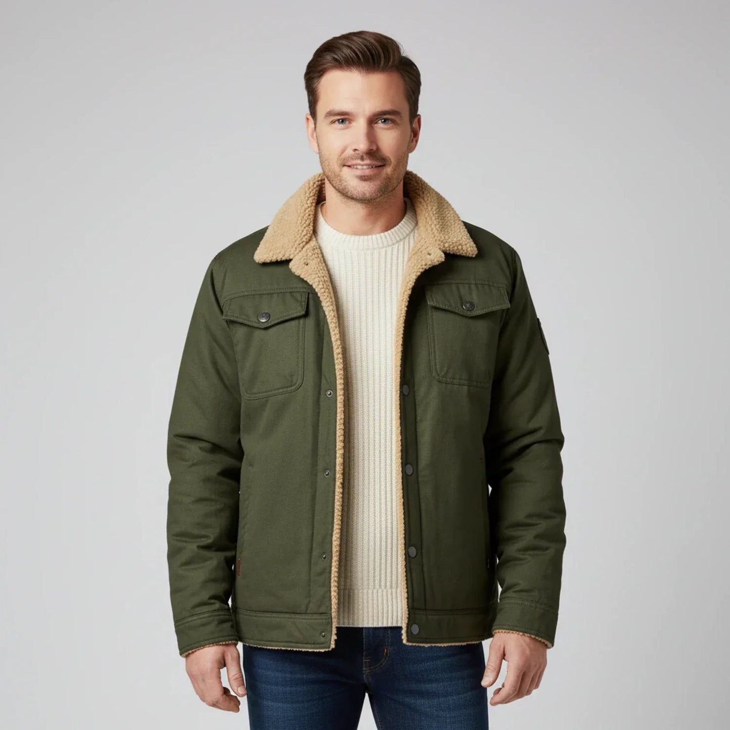 Amawinc Veste Trucker Pour Homme Avec Col Sherpa Doublure Confortable Et Fermeture Bouton Devant Poches Poitrine