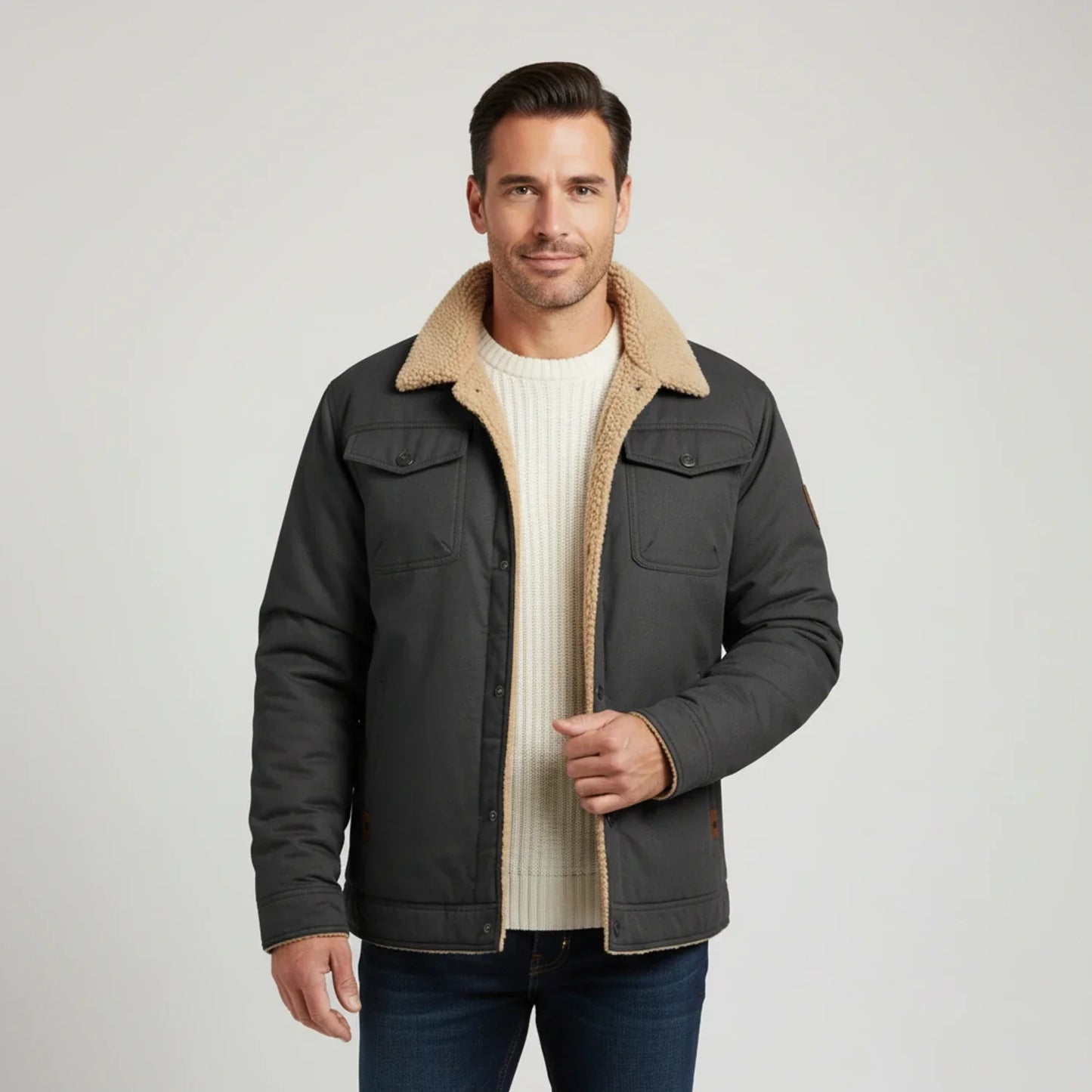Amawinc Veste Trucker Pour Homme Avec Col Sherpa Doublure Confortable Et Fermeture Bouton Devant Poches Poitrine
