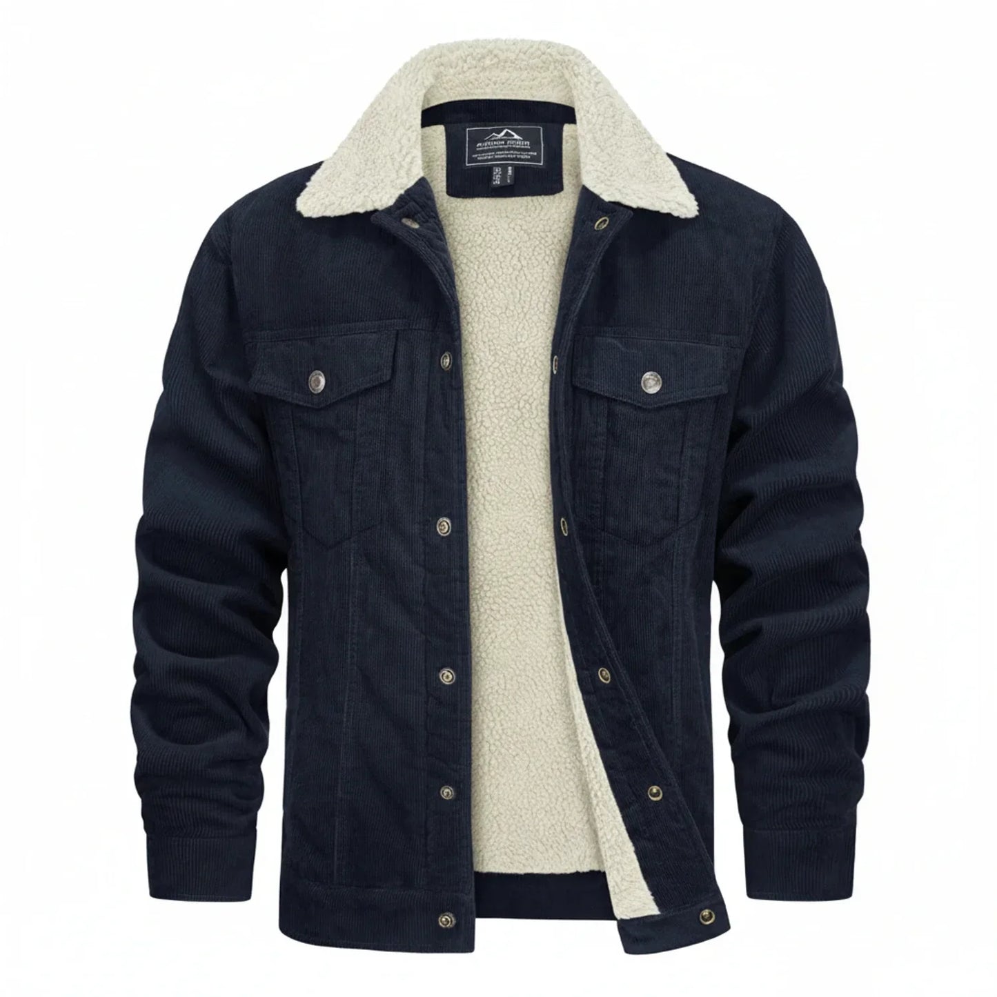 Veste Homme Corduroy Avec Doublure Sherpa Col en Sherpa Poches à Rabat Frontales Confort Vintage Style Urbain
