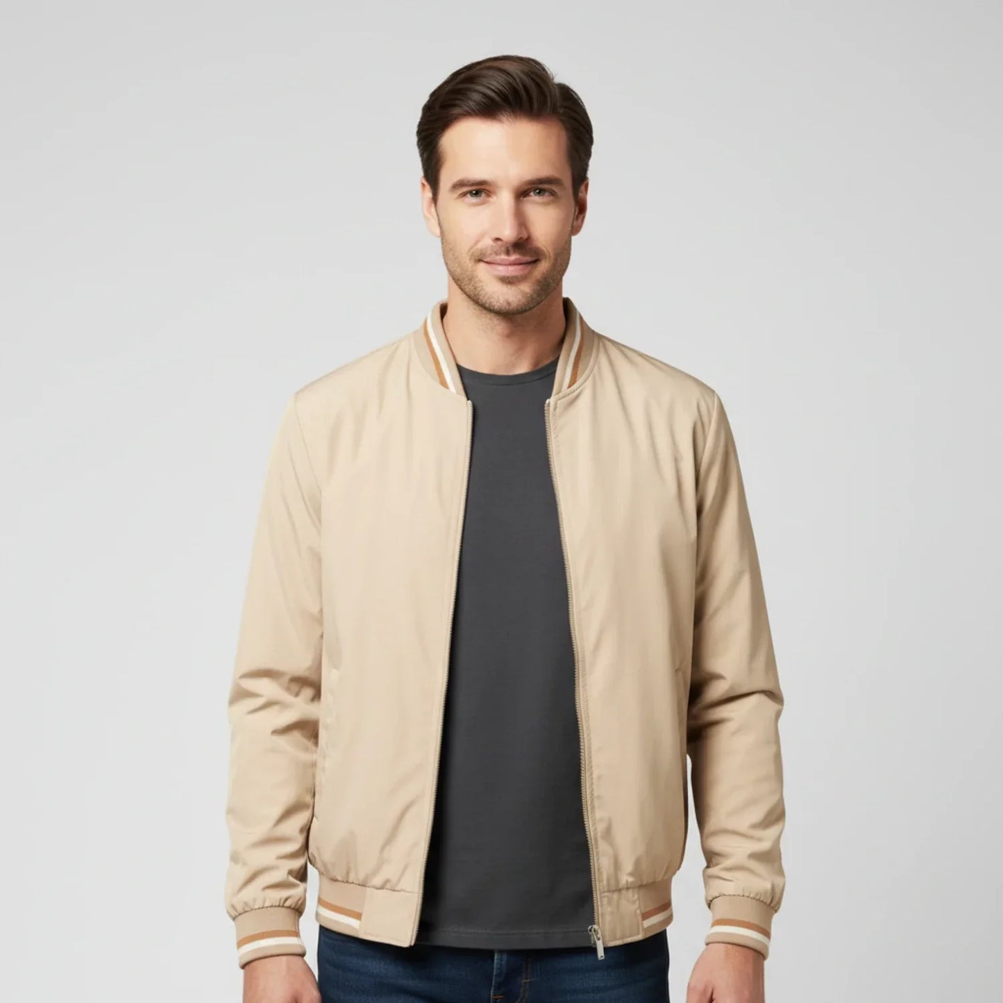 Amawinc Veste Bomber Homme Classique Zip Front Vertical Pour Superpositions Légères