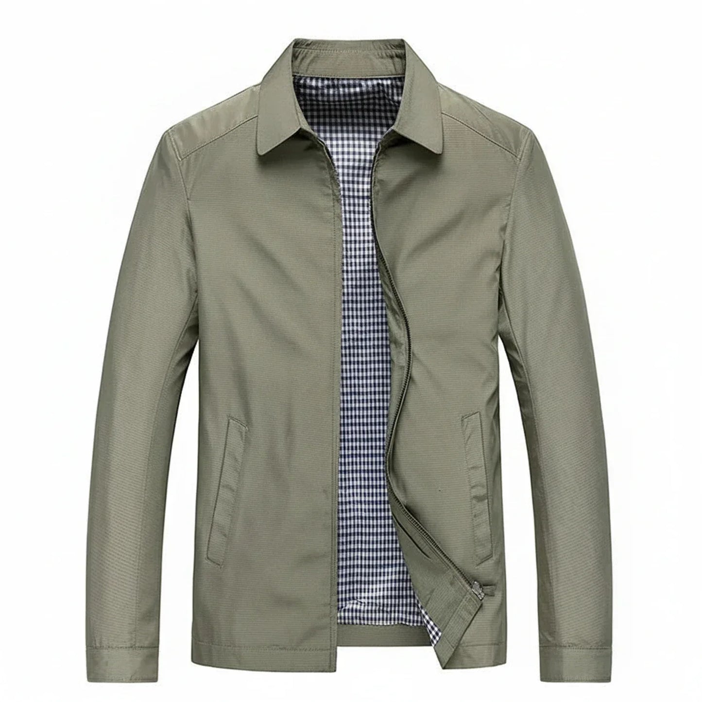 Veste Homme Léger Décontractée Avec Zip Avant Doublure À Carreaux Col Classique Premium
