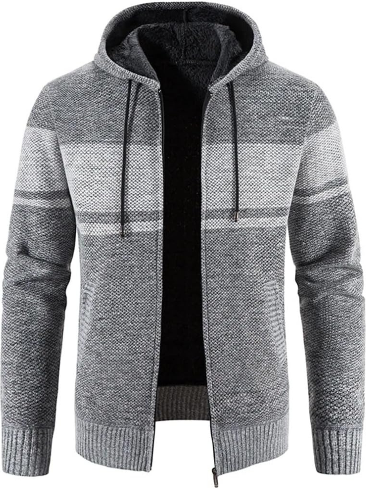 Cardigan Homme Chaud À Capuche Zip Avant Doublure Polaire Confort Hiver Max Pour Homme