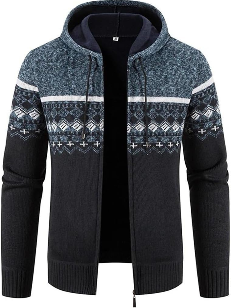Cardigan Homme Chaud À Capuche Zip Avant Doublure Polaire Confort Hiver Max Pour Homme