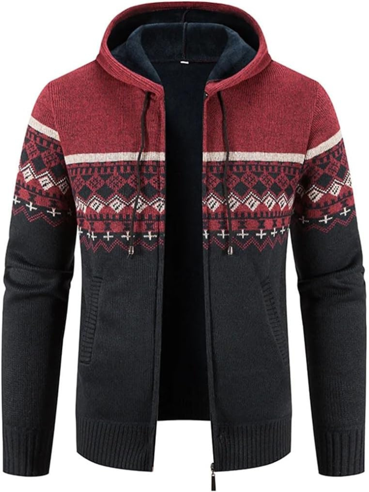 Cardigan Homme Chaud À Capuche Zip Avant Doublure Polaire Confort Hiver Max Pour Homme