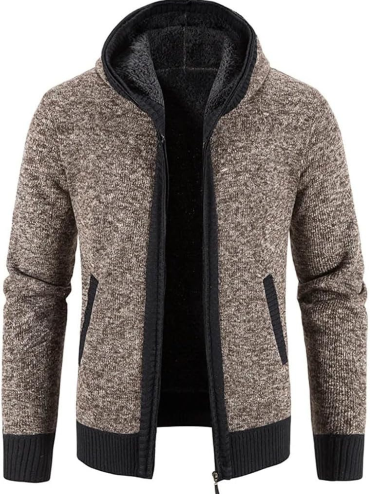 Cardigan Homme Chaud À Capuche Zip Avant Doublure Polaire Confort Hiver Max Pour Homme