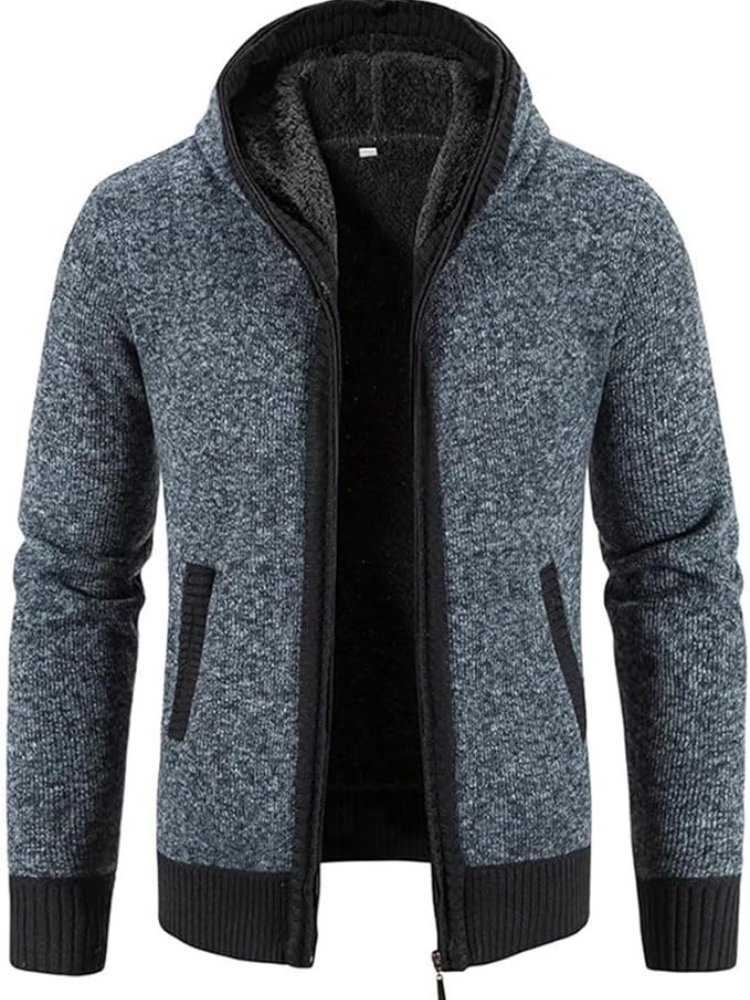 Cardigan Homme Chaud À Capuche Zip Avant Doublure Polaire Confort Hiver Max Pour Homme