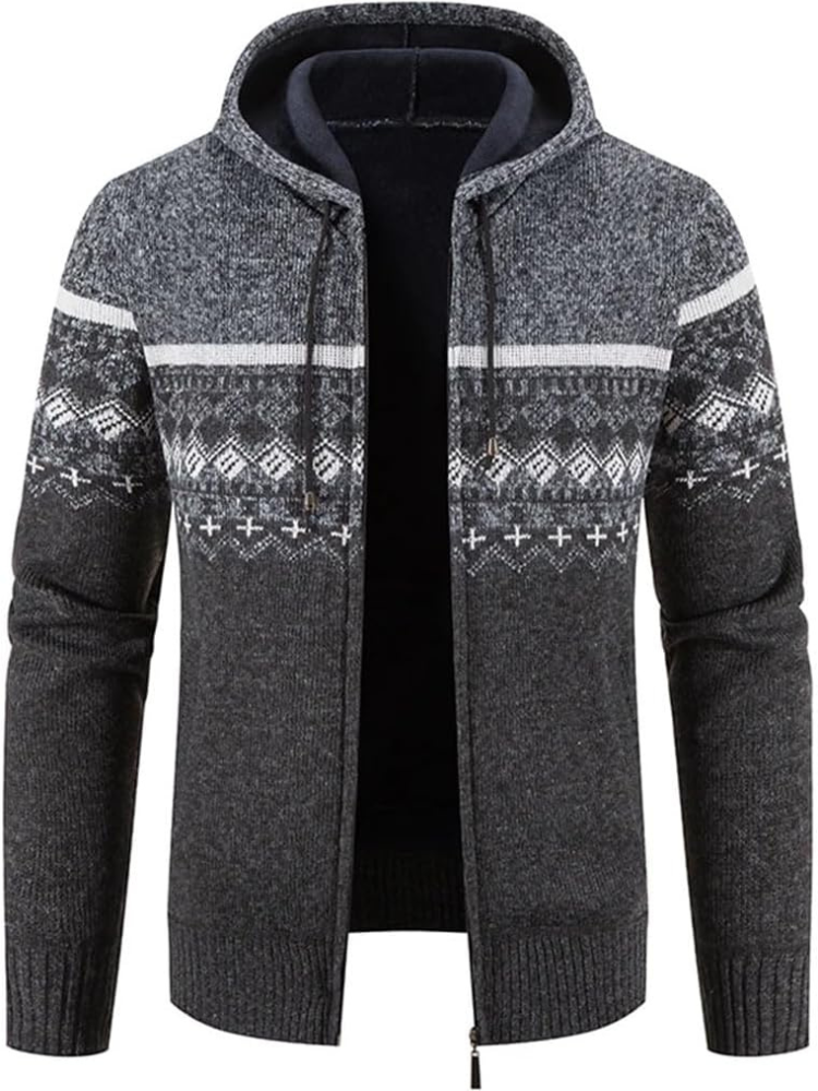 Cardigan Homme Chaud À Capuche Zip Avant Doublure Polaire Confort Hiver Max Pour Homme