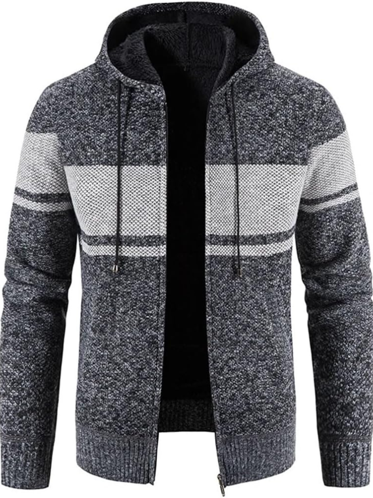 Cardigan Homme Chaud À Capuche Zip Avant Doublure Polaire Confort Hiver Max Pour Homme