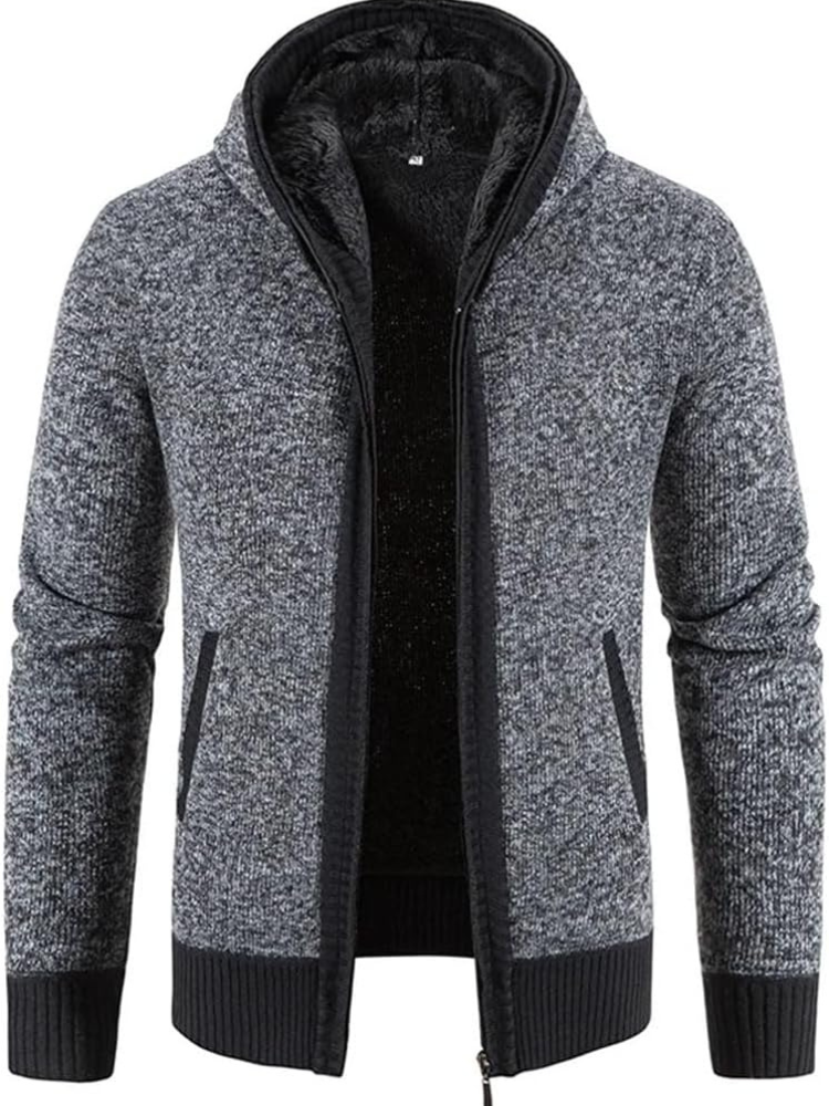 Cardigan Homme Chaud À Capuche Zip Avant Doublure Polaire Confort Hiver Max Pour Homme