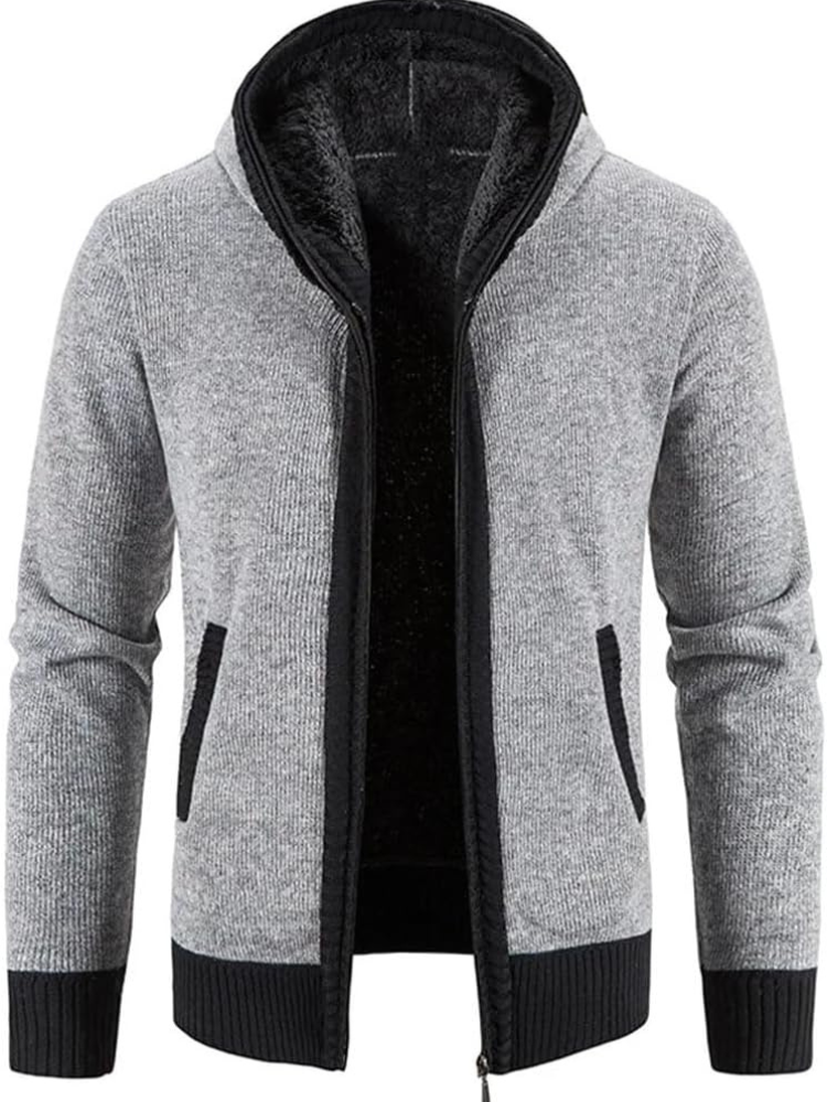 Cardigan Homme Chaud À Capuche Zip Avant Doublure Polaire Confort Hiver Max Pour Homme