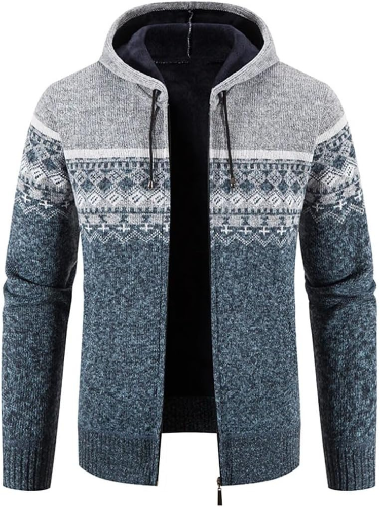 Cardigan Homme Chaud À Capuche Zip Avant Doublure Polaire Confort Hiver Max Pour Homme