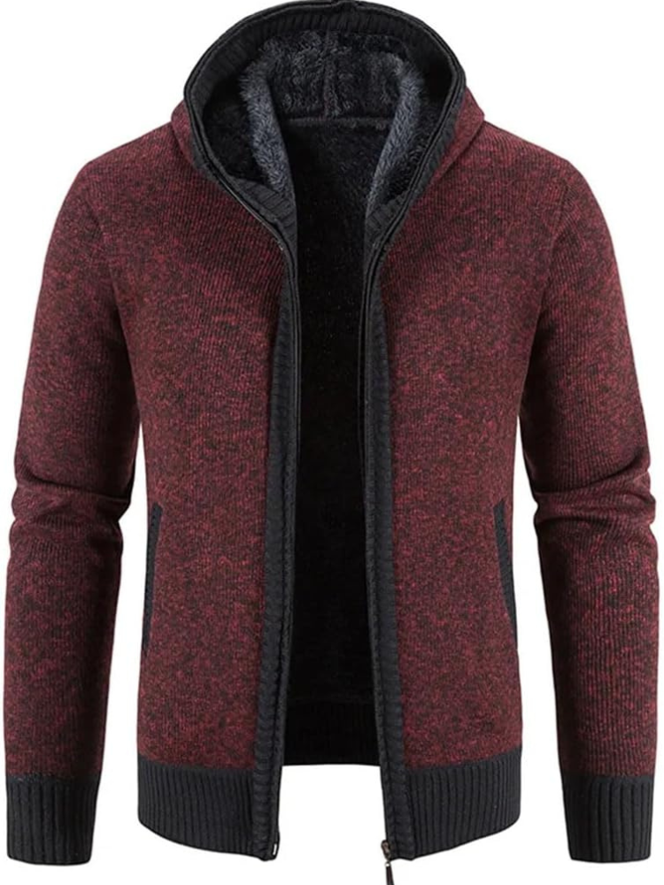 Cardigan Homme Chaud À Capuche Zip Avant Doublure Polaire Confort Hiver Max Pour Homme