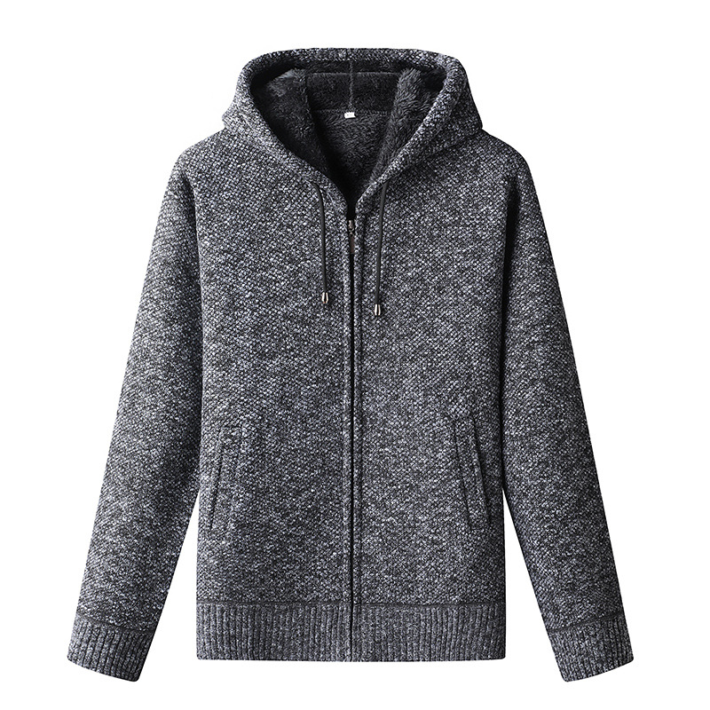 Homme Hoodie Zip Hiver Amawinc Nate Maille Texturée Chaude Avec Fermeture Éclair Complète