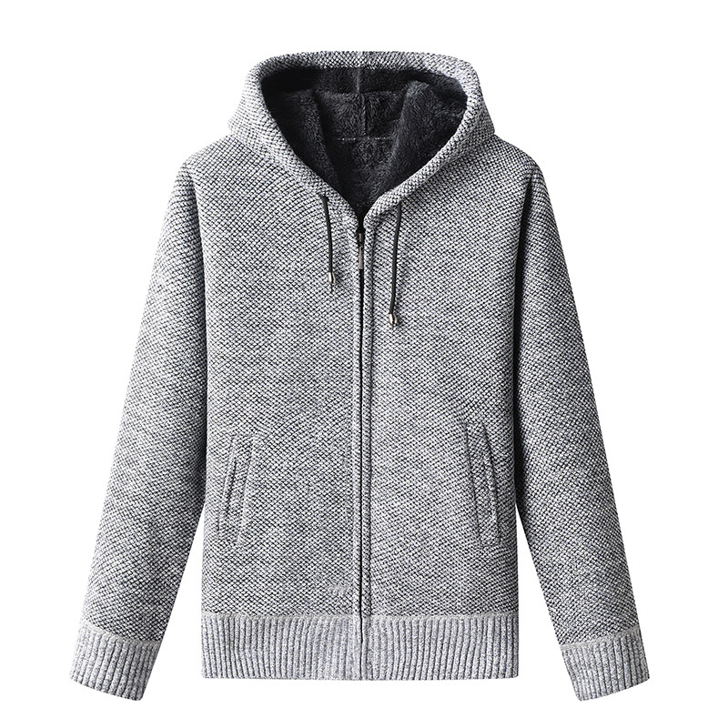 Homme Hoodie Zip Hiver Amawinc Nate Maille Texturée Chaude Avec Fermeture Éclair Complète