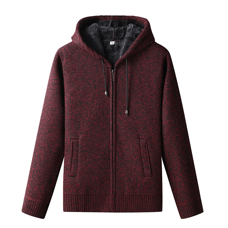 Homme Hoodie Zip Hiver Amawinc Nate Maille Texturée Chaude Avec Fermeture Éclair Complète