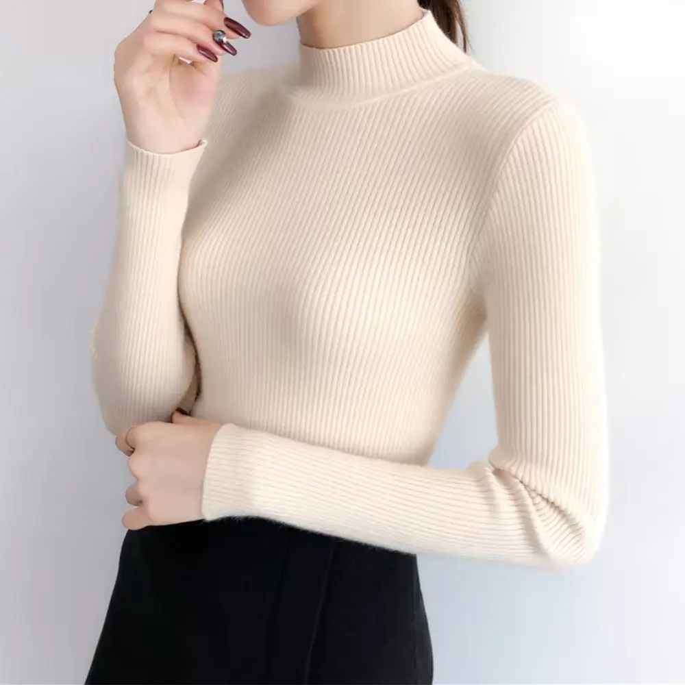 Mia Pull Femme à Col Montant en Maille Douce Slim Fit Indispensable Automne Hiver Style Décontracté