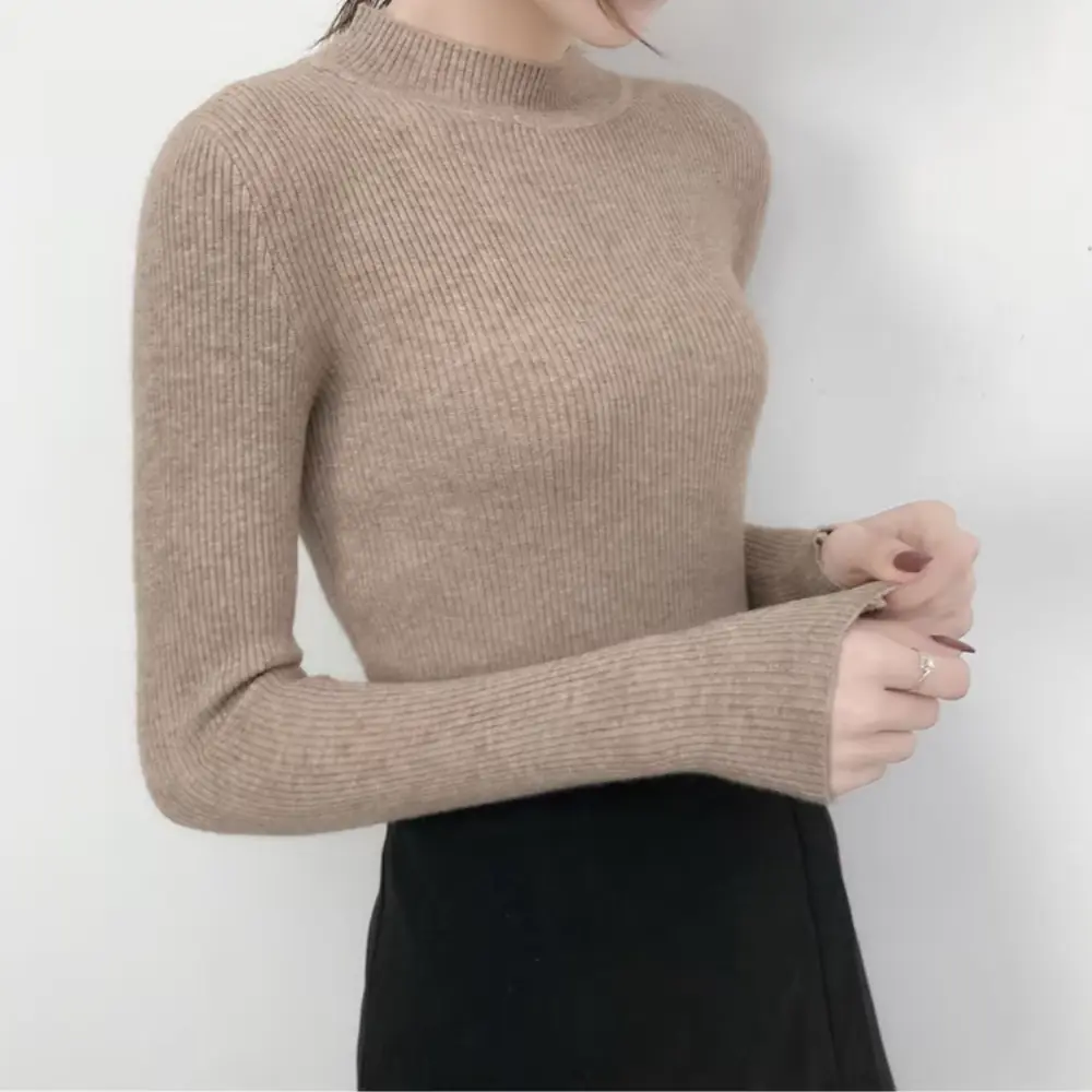 Mia Pull Femme à Col Montant en Maille Douce Slim Fit Indispensable Automne Hiver Style Décontracté