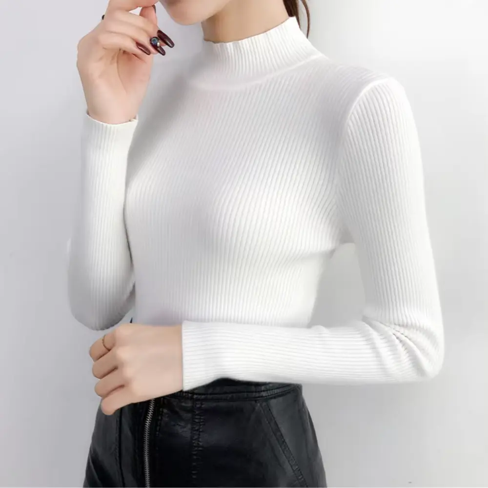 Mia Pull Femme à Col Montant en Maille Douce Slim Fit Indispensable Automne Hiver Style Décontracté