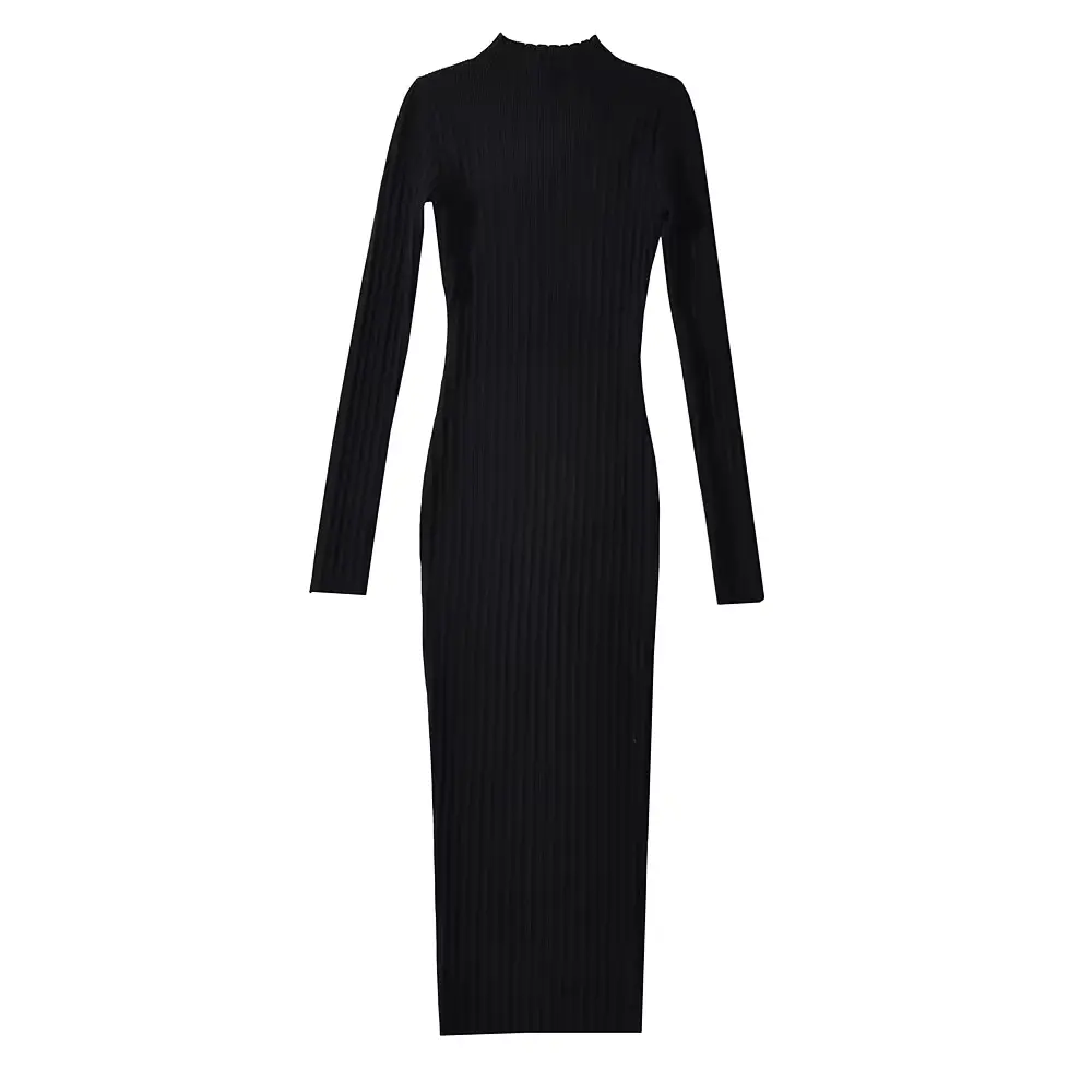 Robe Mindy en Maille Côtelée Midi Col Montant Amawinc Confortable et Élégante Pour Bureau et Soirée