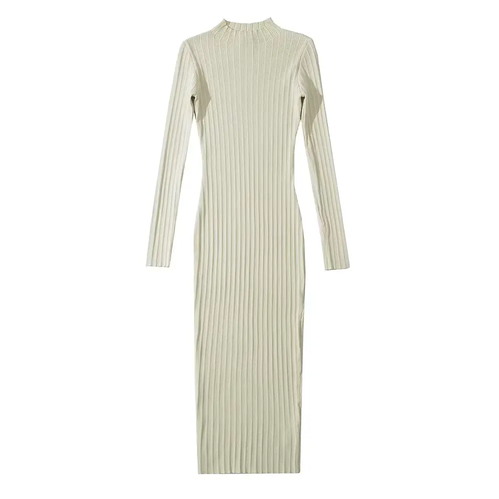 Robe Mindy en Maille Côtelée Midi Col Montant Amawinc Confortable et Élégante Pour Bureau et Soirée