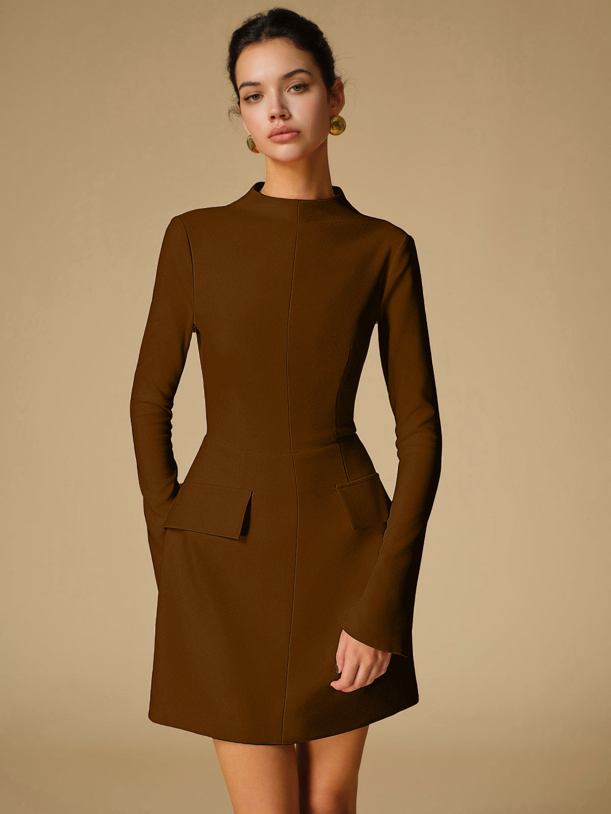 Amawinc Robe Minimaliste à Col Montant Élégante et Polyvalente pour Vacances et Loisirs Chic
