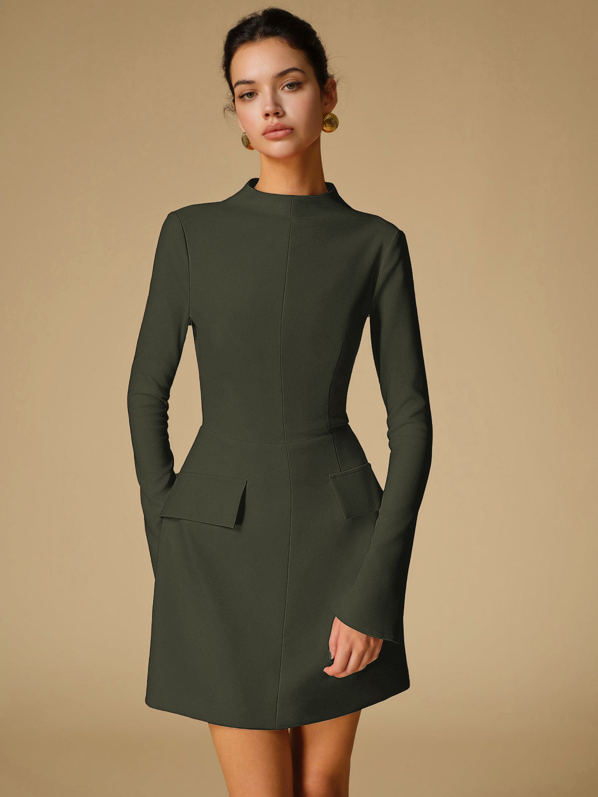 Amawinc Robe Minimaliste à Col Montant Élégante et Polyvalente pour Vacances et Loisirs Chic