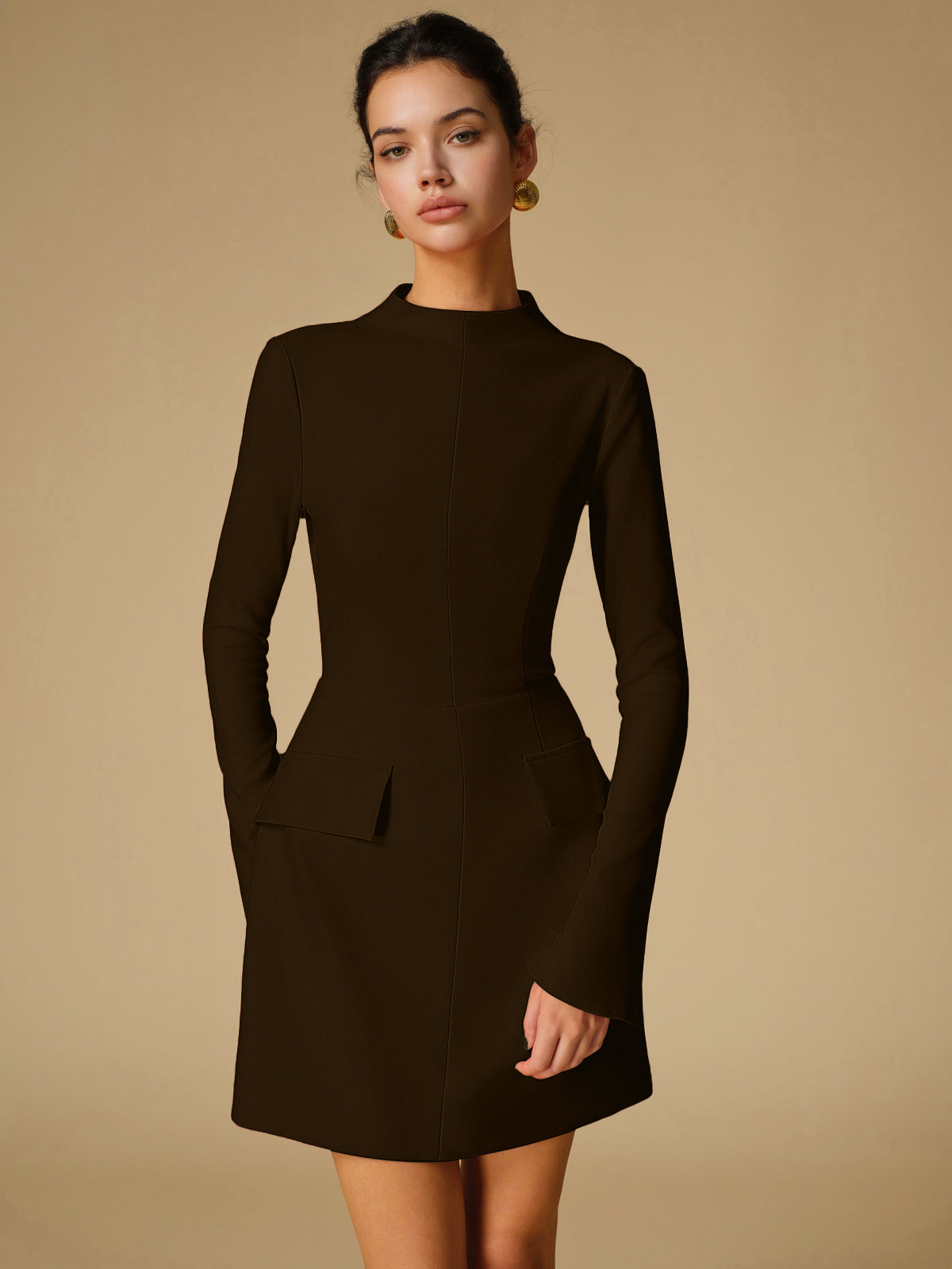 Amawinc Robe Minimaliste à Col Montant Élégante et Polyvalente pour Vacances et Loisirs Chic