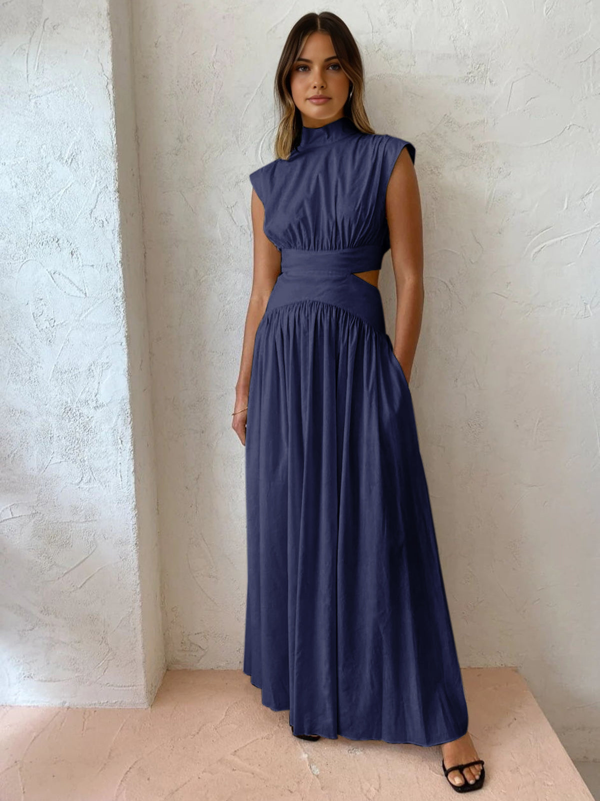 Robe Longue À Col Montant Avec Découpes Romantiques En Polyester Maxi Amawinc Pour Vacances Travail Et Fêtes