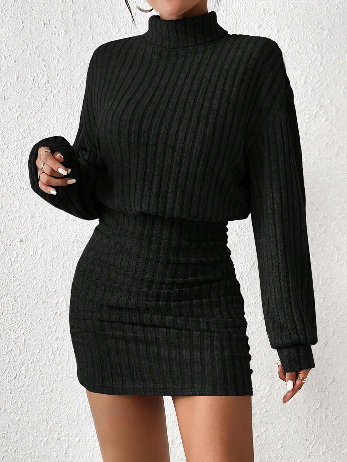 Robe Courte En Maille À Col Montant Et À Côtes Pour Femme Amawinc Élégante Pour Travail Et Loisirs