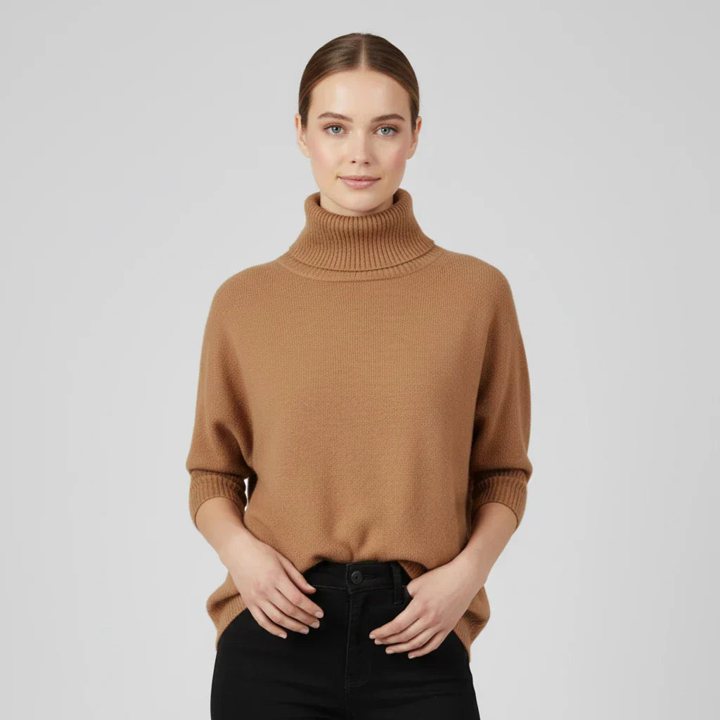 Pull Oversized Pour Femme Col Roulé Tricot Côtelé Épaules Décontractées Pour Couches Confortables