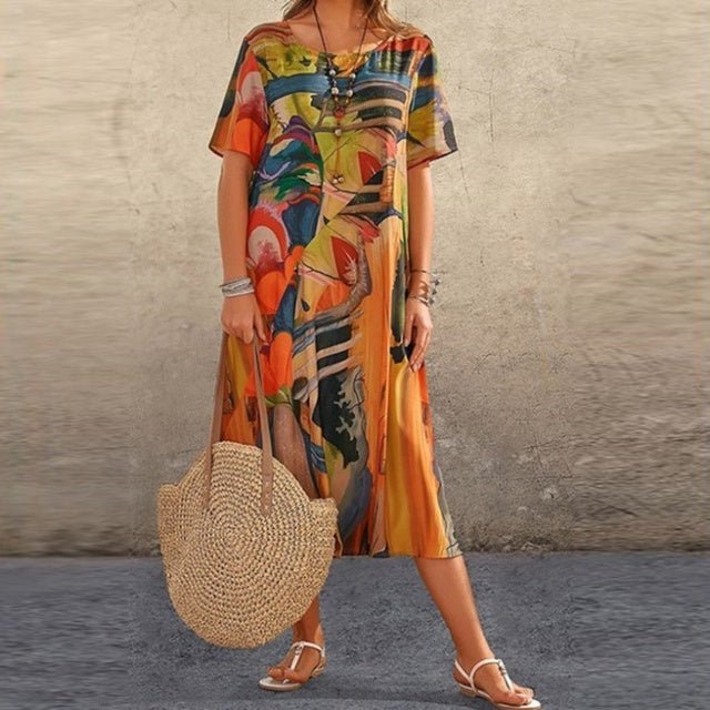 Amawinc Robe Femme Ample Manches Courtes Léger Design Décontracté À Enfiler Idéale Été Confortable
