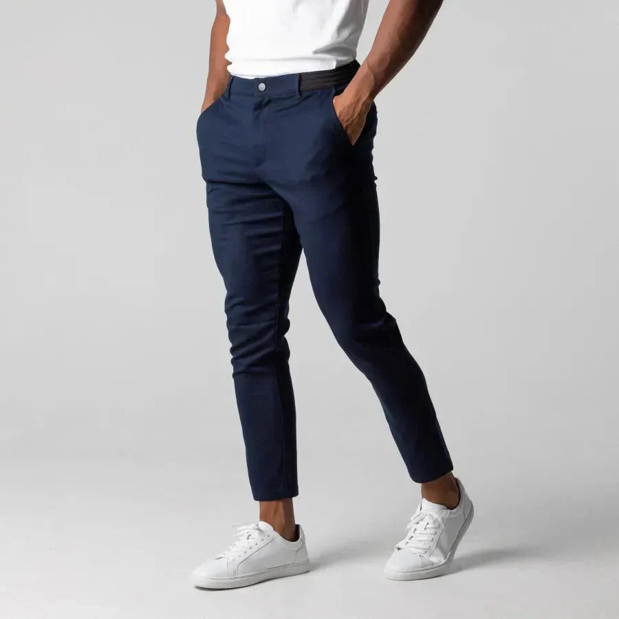 Pantalon Homme Slim Fit À Longueur Cheville Confort Stretch Devant Plat Style Moderne