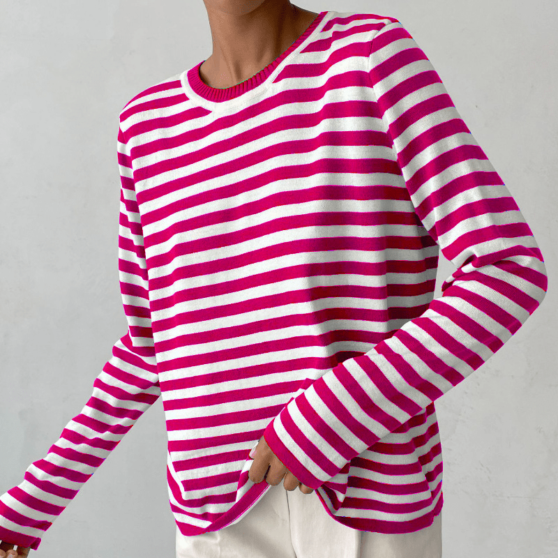 Amawinc Tee Shirt Rayé À Manches Longues Pour Homme Col Rond Tissu Doux Coupe Régulière