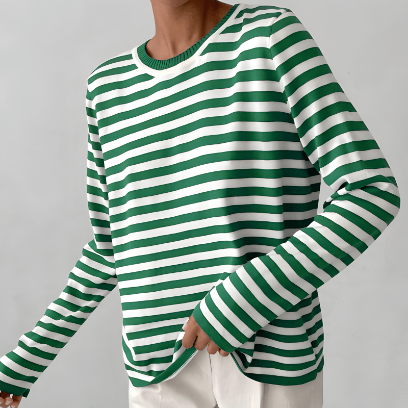 Amawinc Tee Shirt Rayé À Manches Longues Pour Homme Col Rond Tissu Doux Coupe Régulière