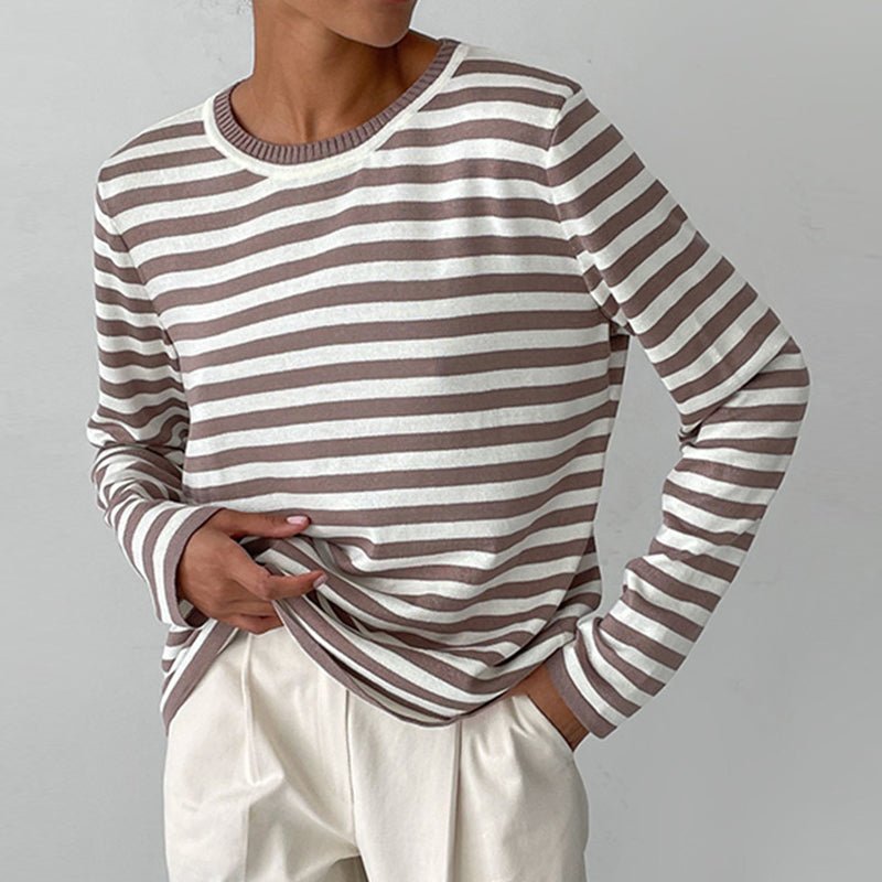 Amawinc Tee Shirt Rayé À Manches Longues Pour Homme Col Rond Tissu Doux Coupe Régulière