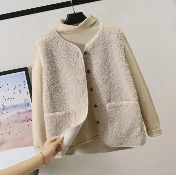 Amawinc Gilet En Peluche Confortable Pour Femmes Chaud Et Doux Layering Essentiel En Polyester Moderne