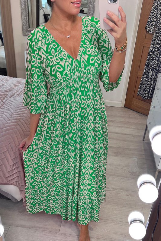 Robe Maxi Femme Encolure En V Manches Trois Quarts Coupe Décontractée Légère Et Respirante Pour Été Chaud