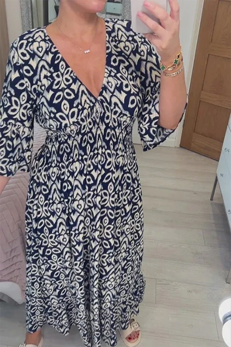 Robe Maxi Femme Encolure En V Manches Trois Quarts Coupe Décontractée Légère Et Respirante Pour Été Chaud