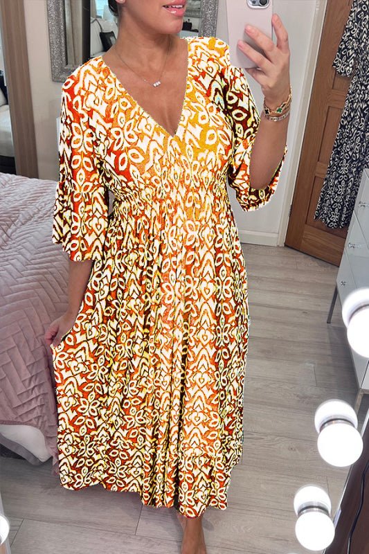 Robe Maxi Femme Encolure En V Manches Trois Quarts Coupe Décontractée Légère Et Respirante Pour Été Chaud