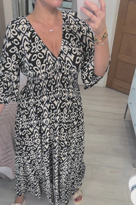 Robe Maxi Femme Encolure En V Manches Trois Quarts Coupe Décontractée Légère Et Respirante Pour Été Chaud
