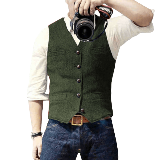 Gilet Homme Classique Col V Mélange Laine Boutonnage Poches Avant Pour Tenue Formelle Et Semi Formelle