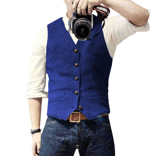 Gilet Homme Classique Col V Mélange Laine Boutonnage Poches Avant Pour Tenue Formelle Et Semi Formelle