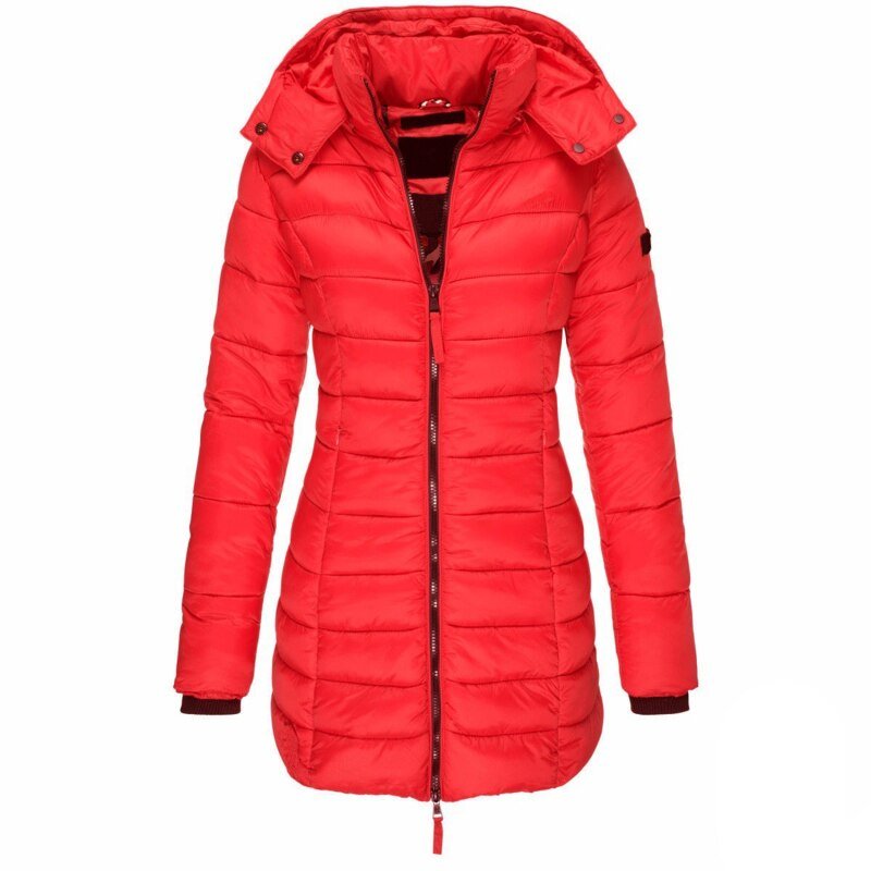 Veste D'Hiver Pour Femme Amawinc Rembourrée Mi Longue Capuche Amovible Coupe Ajustée