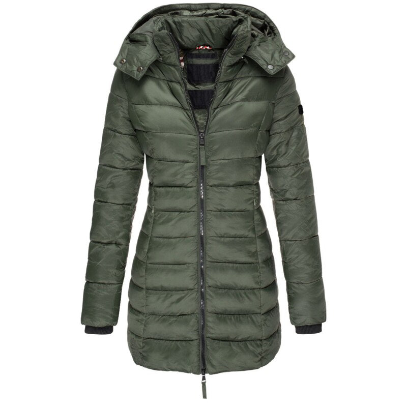 Veste D'Hiver Pour Femme Amawinc Rembourrée Mi Longue Capuche Amovible Coupe Ajustée
