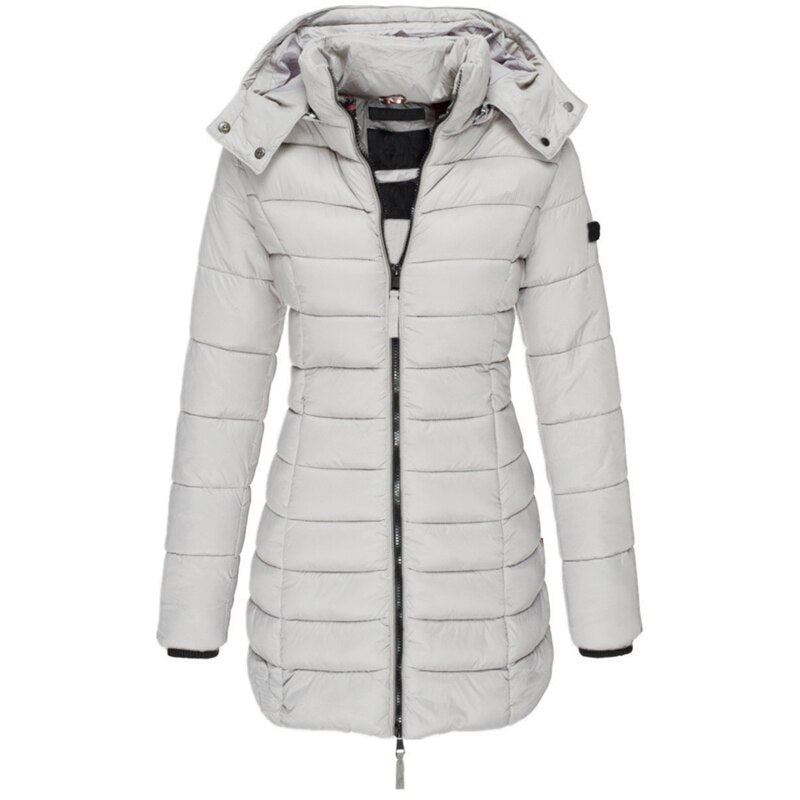 Veste D'Hiver Pour Femme Amawinc Rembourrée Mi Longue Capuche Amovible Coupe Ajustée